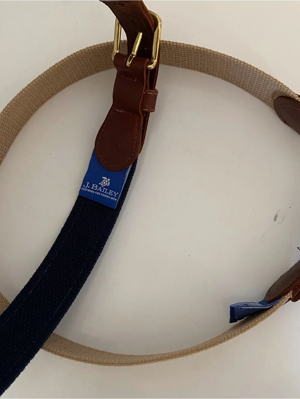 J.Bailey boys belts 25”-27” tan Belt and Blue Nautical Ribbon bundle